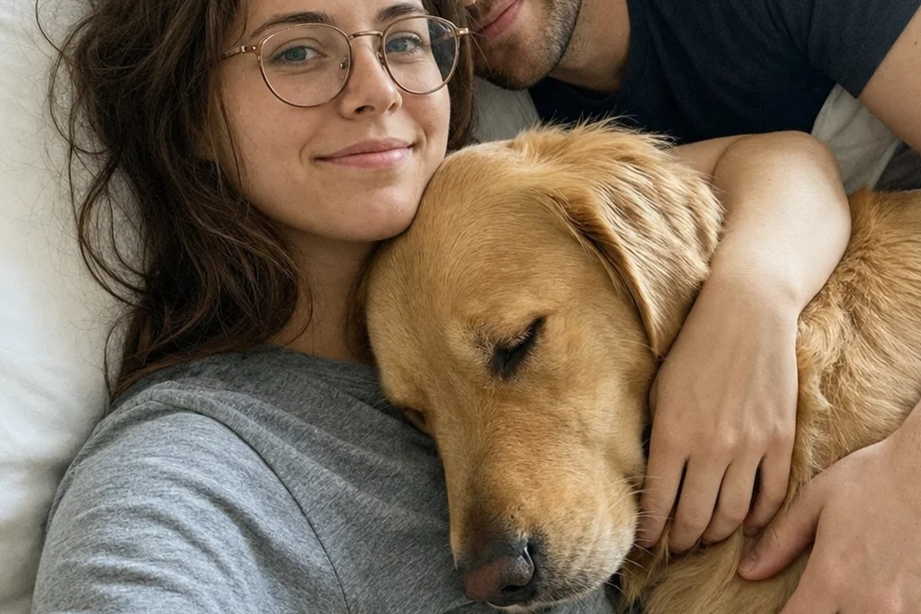 Robert & Janet with Simba — custom pet song story photo